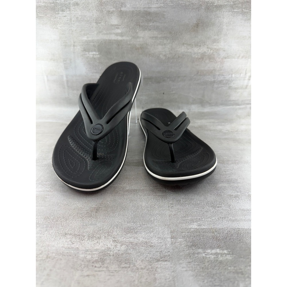 Crocs Crocband Flip Black White Women Sz 7 Athletic Comfort Sandal 11033-001